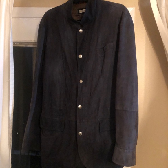 Men’s Cucinelli Very soft leather coat. Size M-L Color navy blue. - Picture 2 of 5